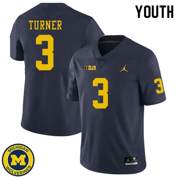 Youth Michigan Wolverines #3 Christian Turner Navy University Jersey